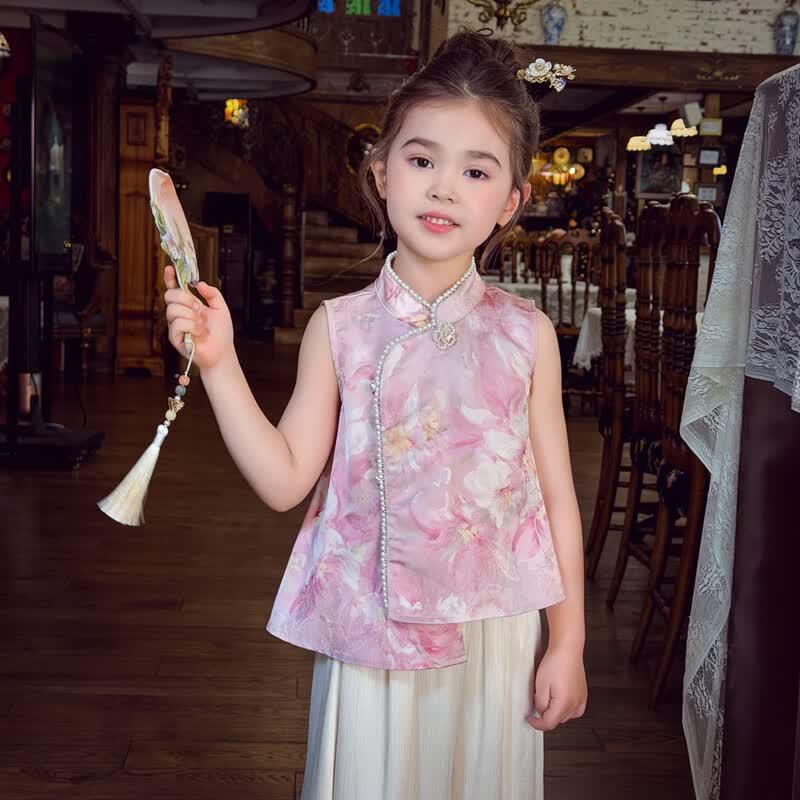 MIMIHELLO Girls' Chinese Style Summer Two-Piece Set
