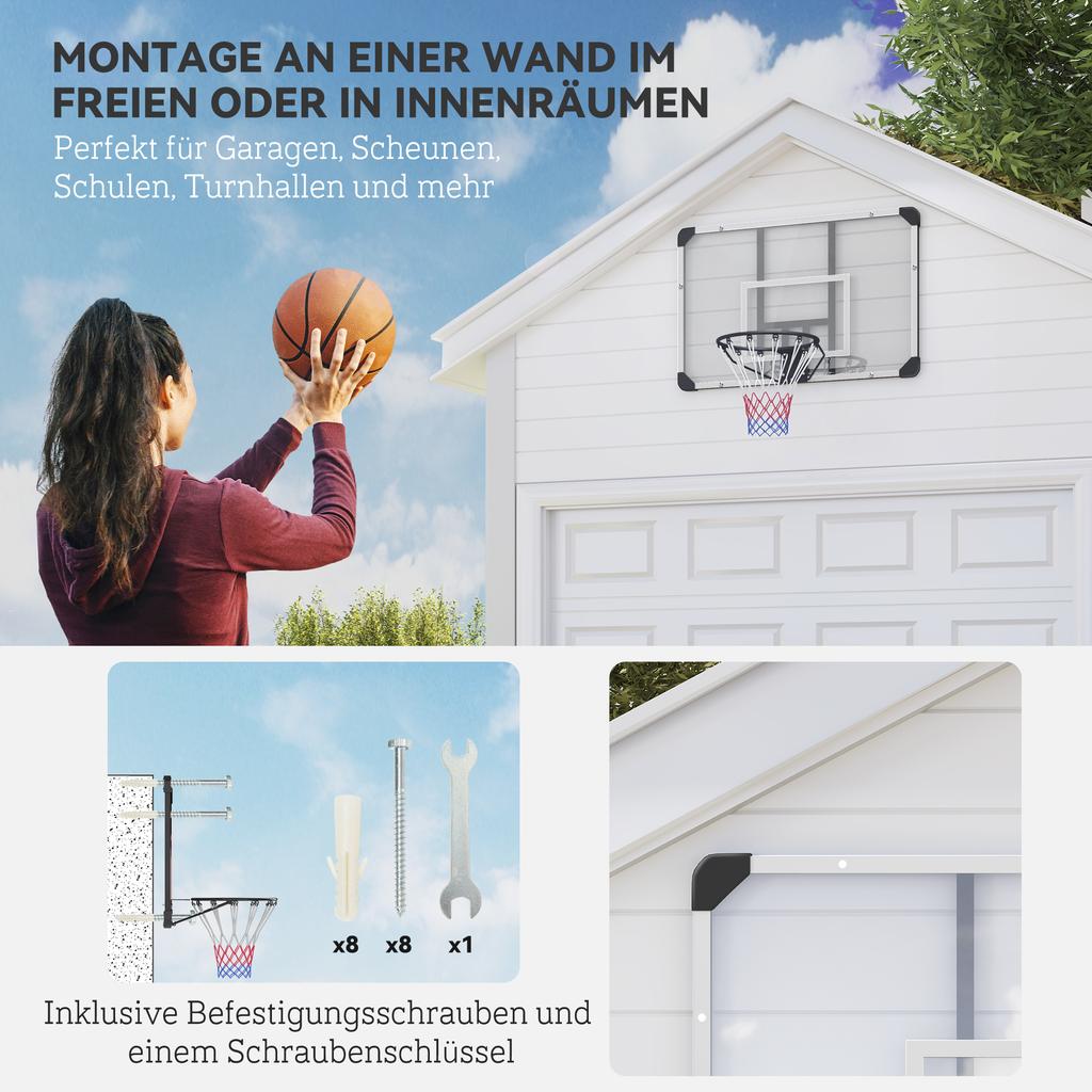 Basketballkorb, Bruchfeste Rückwand, Höhenverstellbar, Indoor & Outdoor, Stahlrahmen, Schwarz