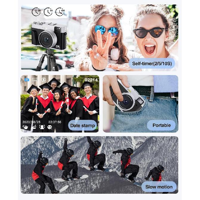 4K Digital Camera with Viewfinder & Dial, 48MP Vlogging Camera for Photography and Video Autofocus Anti-Shake, Travel Portable Digital Camera with