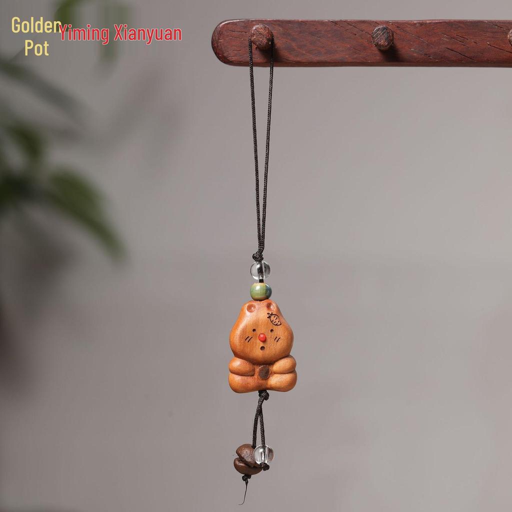 Peach Wood Coffee Bean Phone Charm - Wénwán Bear & Dog Pendants