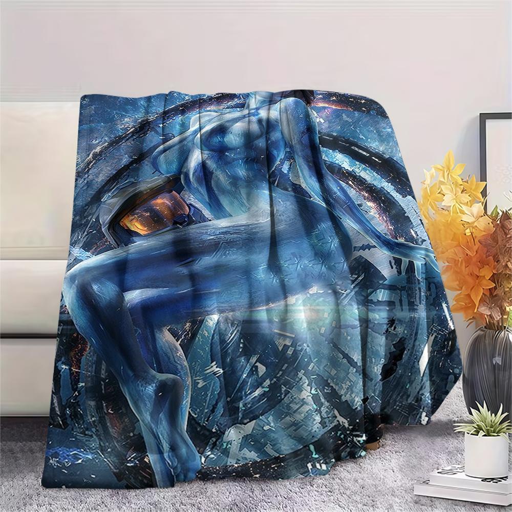 1Pc Halo Game Print Flannel Blanket, High Quality Comfortable for All Seasons, Home Decor, Warmth and Comfort, Perfect for Christmas Gifts 54