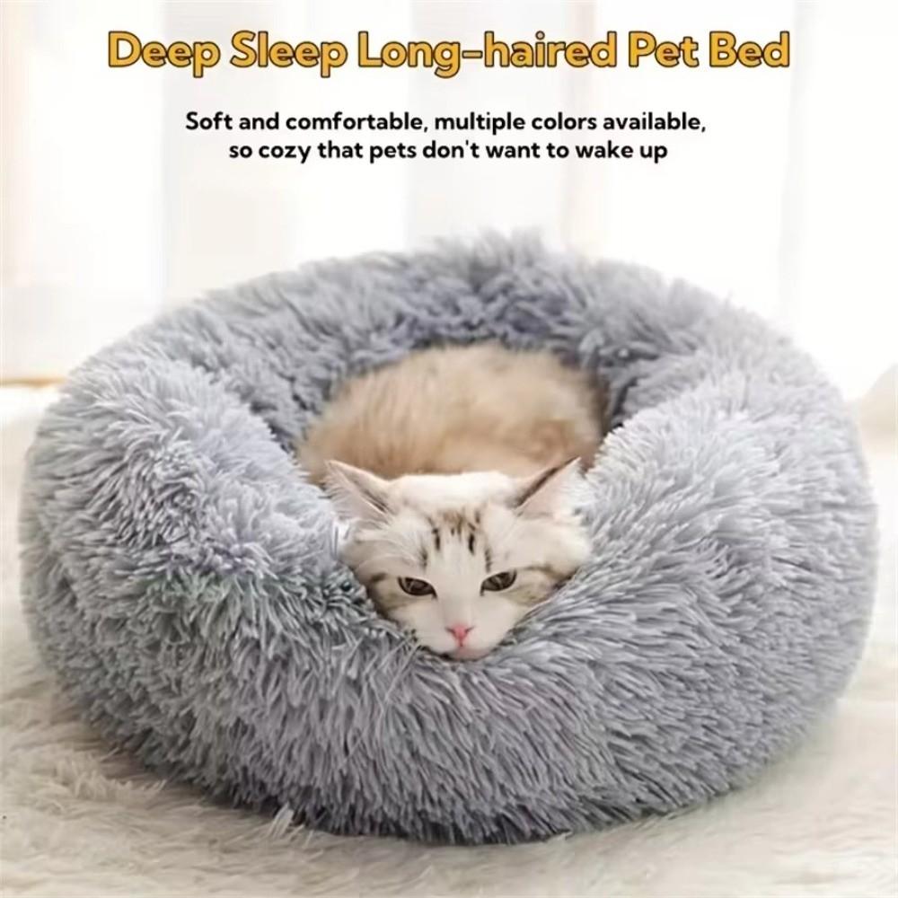 New Soft Pet Cat Bed Pad Warm Donut Round Dog Calm Bed Faux Fur Washable Sleeping Bed for Small Dog and Cat