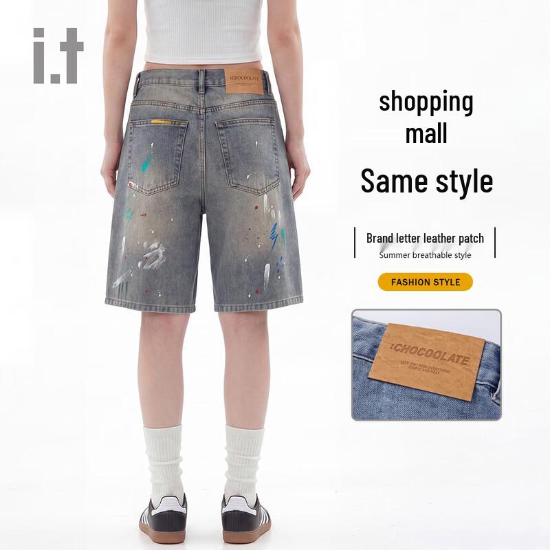 Unisex Amerikanische High Street Abgenutzte Graffiti-Jeansshorts