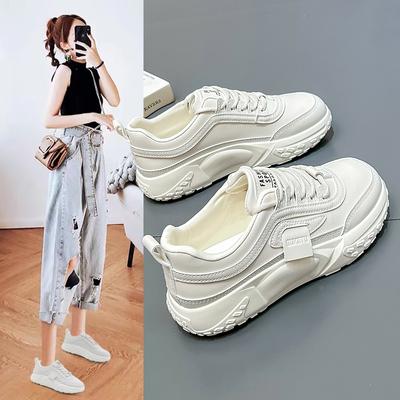 Small White Shoes Women  Korean Version Thick-soled Leather Sports Shoes Women's Round Head Shock-absorbing Non-slip Casual Old Shoes