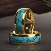 Fashion 8mm Men Gold Color Stainless Steel Rings Inlay Turquoise Rings For Men Women Wedding Engagement Band Jewelry Gift