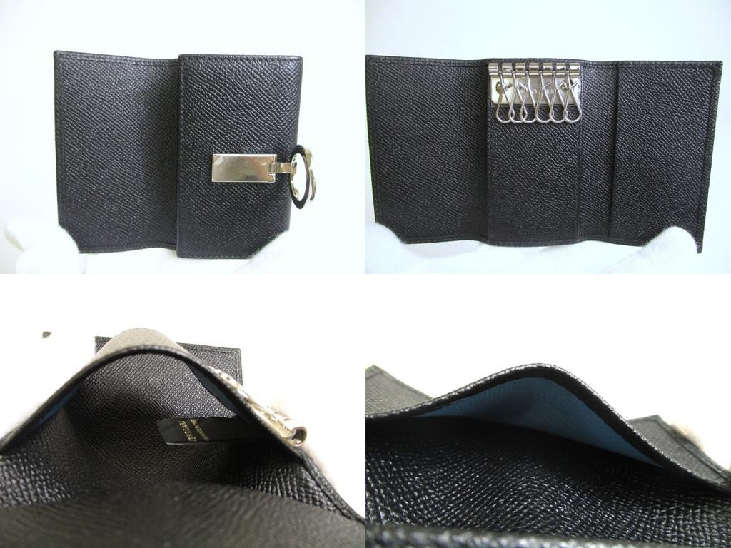 Authentic BVLGARI Black Leather Logo Clip 6 Pics Key Chain #a765  Refurbished