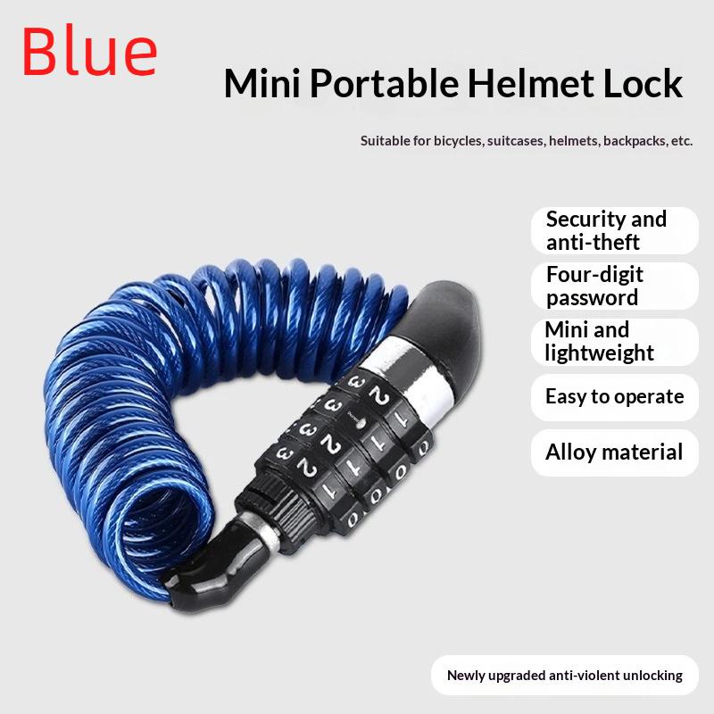 Motorcycle Bicycle Anti-Theft Chain 4-Digit Password Combination Helmet Lock Safety Portable Cable Lock Durable Wire Rope