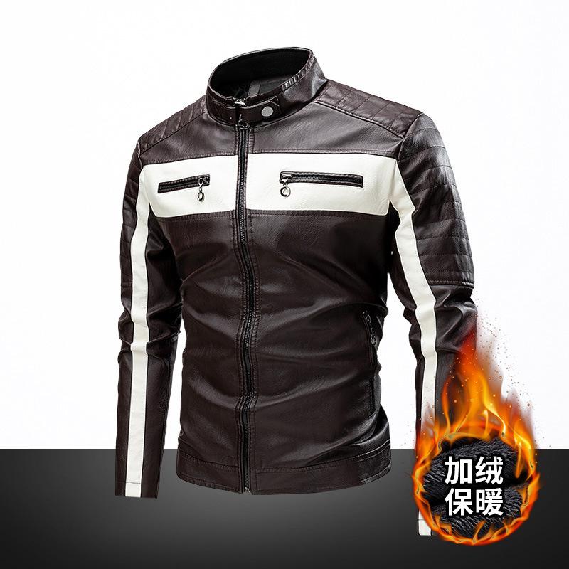Jachetă din piele pentru bărbați, la modă în mozaic, Jachetă din piele pentru motocicletă nouă