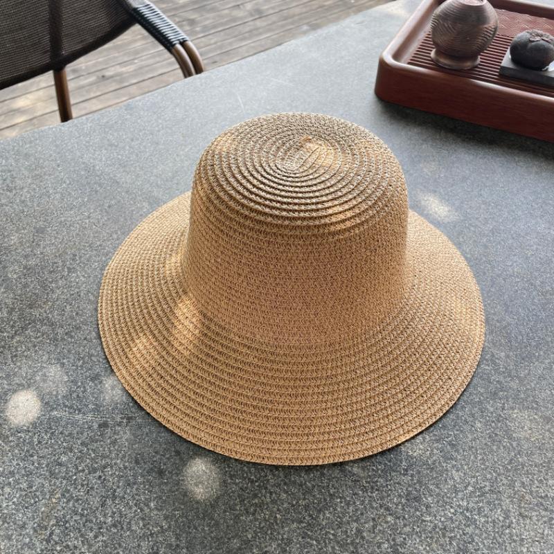 Sommerliche Damen, Erwachsenen-Strohhut, leichter Hutrohling mit flacher Kappe und Krempe, Strandurlaub, Sonnenschutz
