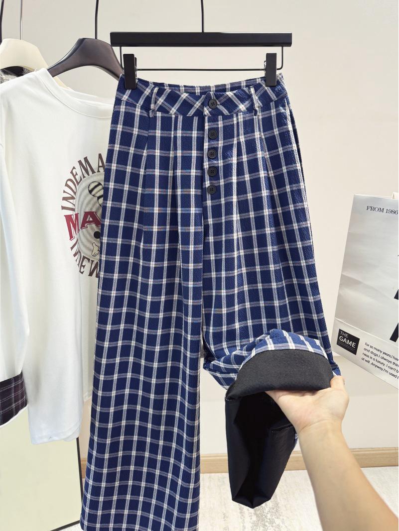 

Женские свободные брюки в клетку с широкими штанинами - Повседневный стиль девушки-отаку для расслабленной, подчеркивающей фигуру посадки Extra Large