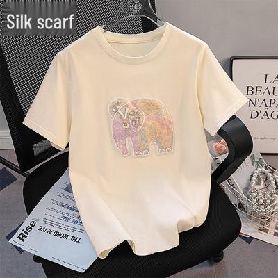 Sibaishai Damen-Sommer-T-Shirt 2025 mit Perlenbesatz und Rundhalsausschnitt