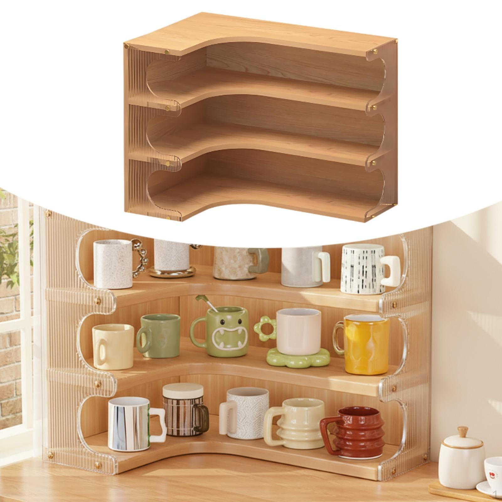 

Corner Desk Organizer Shelf Countertop Modern Coffee Mug Holder Cup Storage Rack Wood Wood Color