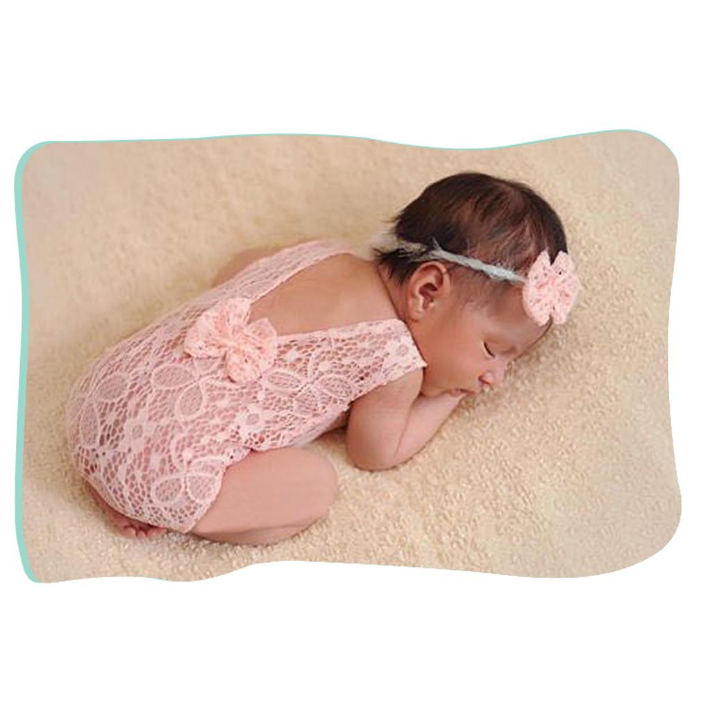 Newborn Photography Props Baby Cute Lace Outfit Headband Girl Children Solid Color Photo Costume Birth Accessory