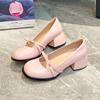 fashion Chunky Hee Pumps Women's Shoes 2024 Summer New Arrival Round Toe Mid-Heel versatile Shallow Mouth Single Shoes