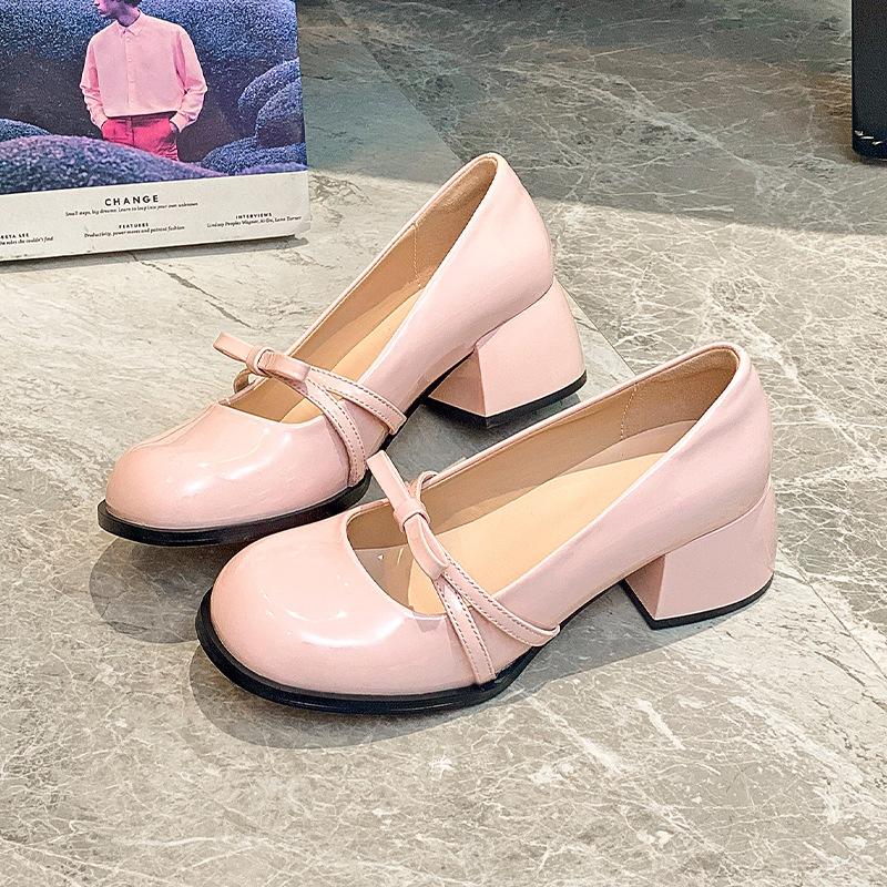 fashion Chunky Hee Pumps Women's Shoes 2024 Summer New Arrival Round Toe Mid-Heel versatile Shallow Mouth Single Shoes