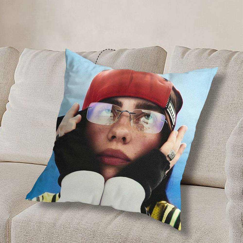 Girl B-Billie Eilish USA Pillow Case Square Double-Sided Printing Short Plush Sofa Cushion Cover Bedroom Bedside Pillow