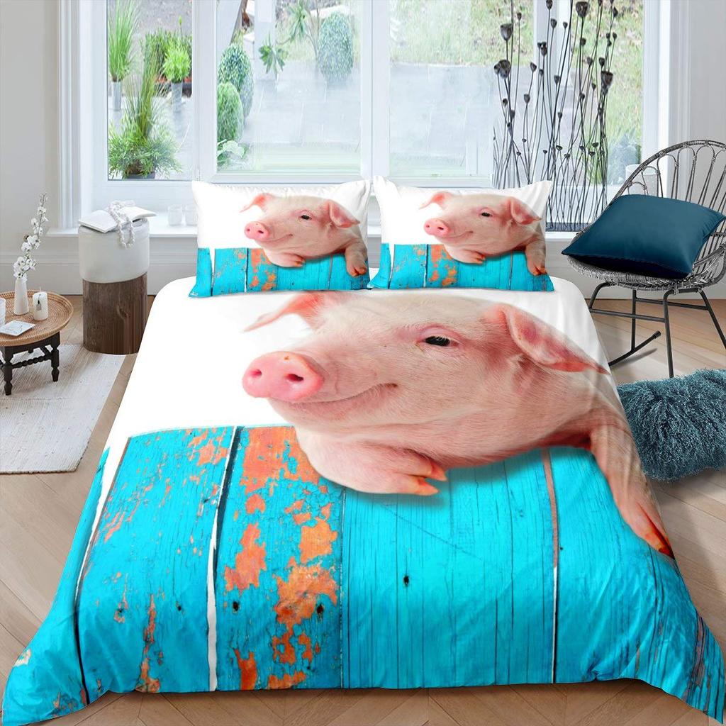 Pig Duvet Cover Set Cute Pig Bedding Set King Size Zoo Quilt Cover Happy Farm Animal Comforter Cover With Zipper Closure For Kid