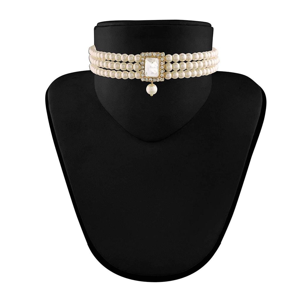 Collar Choker Tradicional de Piedra y Perla Chapado en Oro Juego de Joyería para Mujer