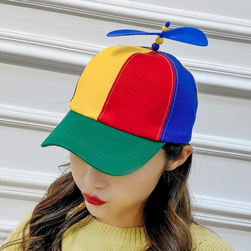 Fashion Color Block Bamboo Dragonfly Baseball Cap Lovely Propeller Windmill Design Summer UV Protection Hat Outdoor Casual Wear