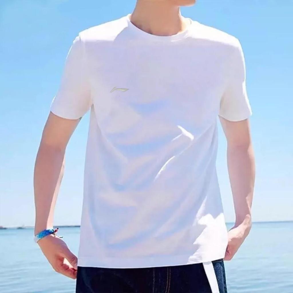 LI-NING Men's Lightweight Quick-Dry Breathable Short Sleeve T-Shirt Summer Fashion Versatile Sportswear Comfortable Casual Sports Top