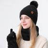 Knitted Hat, Ladies', Cold Hat, Double-layer, Scarf, Outdoor, Warm Hat, Knitted Hat, Gloves, Three Piece Set