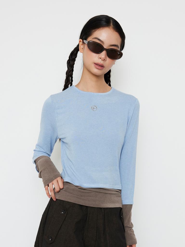 Kelidu Wool Color Block Spandex T-Shirt Blue