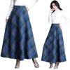 Women's 2024 Autumn/Winter Korean Plaid Wool-Blend A-Line Midi Skirt - Slimming, Thickened, Large Hem