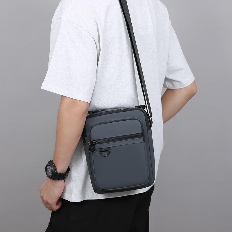 Men's Casual Messenger Sling - Small Oxford Crossbody Bag with Multiple Zipper Pockets