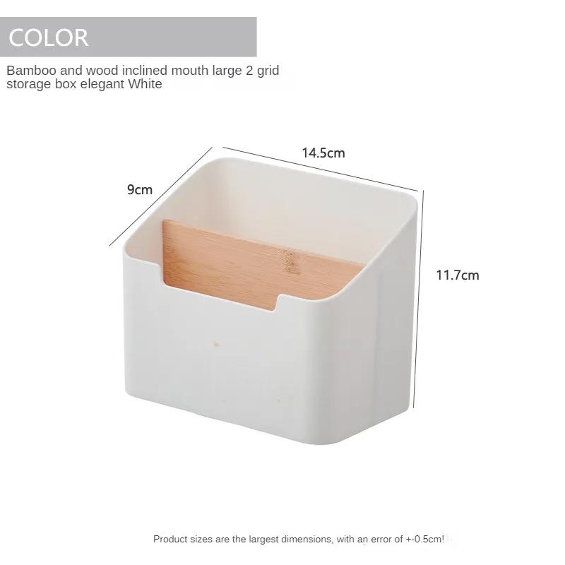 2PCS Organiser Bamboo Wooden Compartment Organiser Multi-functional Desktop Organiser Cosmetic Stationery Remote Control Storage