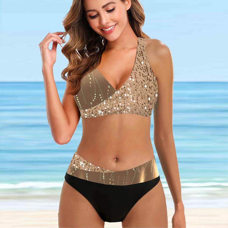 Жіночі купальні костюми, бікіні, 2 предмети, купальник із відкритою спинкою, пляжний одяг, фіолетовий купальний костюм з градієнтним принтом