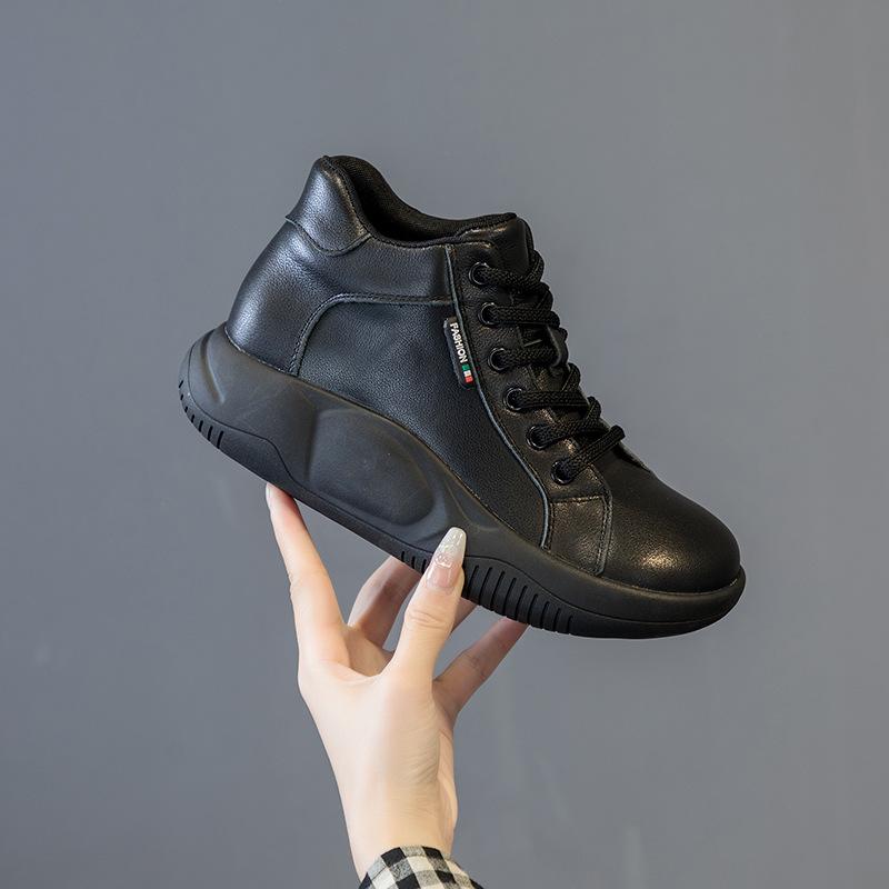 

High-top Single Shoes, New Soft Leather Thick-soled Shoes, Casual Shoes, Women s Shoes 35 чёрный