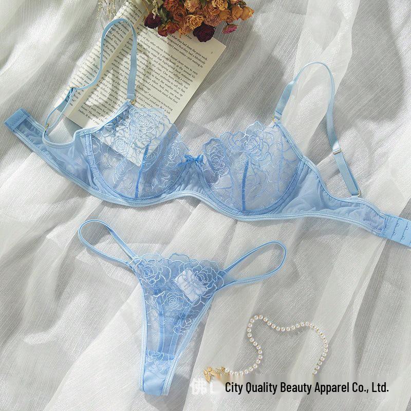 Temptation Floral Lace Three-Point Lingerie Set with Hollow Design