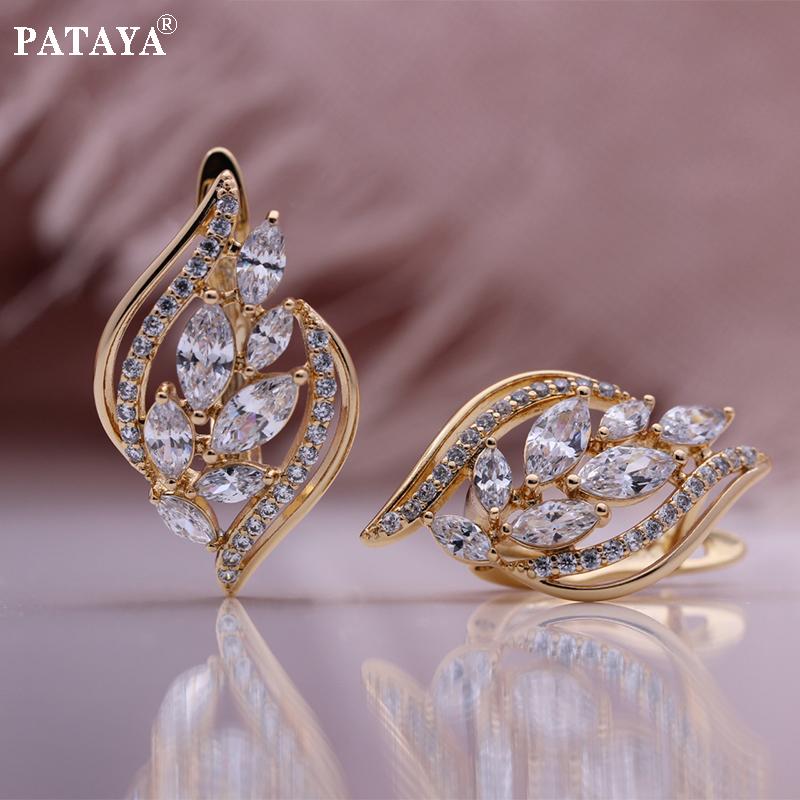 PATAYA Cercei colorați din zircon artificial, artizanat italian, cu geometrie clasică, cercei drăguți în două culori