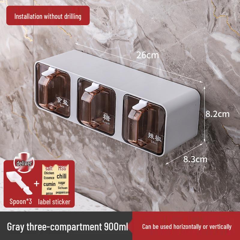 Wall-Mounted Punch-Free Multi-Compartment Seasoning Storage Box