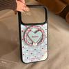Gold-plated Blue Checkered Heart-shaped Apple IPhone 17 Pro Max Phone Case, Compatible with IPhone 16, 12, and 15 Magnetic Stand Phone Case