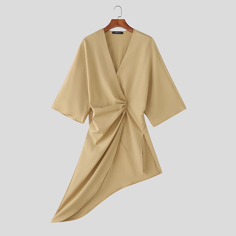 INCERUN Men Half Sleeve Twisted Irregular Casual T-Shirts Top