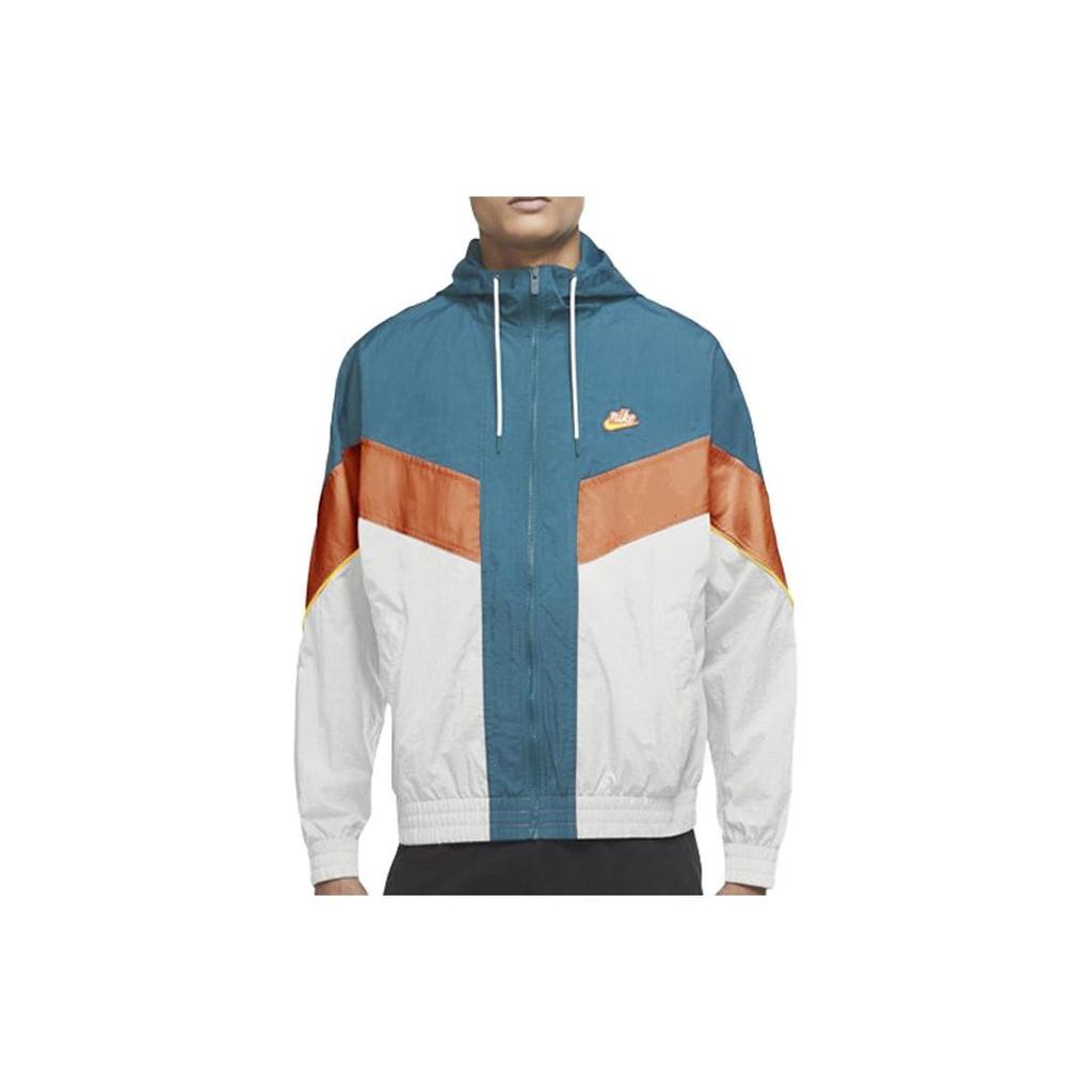 Nike Giacca Sportiva Casual Tessuta Colorblock con Cappuccio Uomo Giacche Blu Bianco Arancione DC0502-301