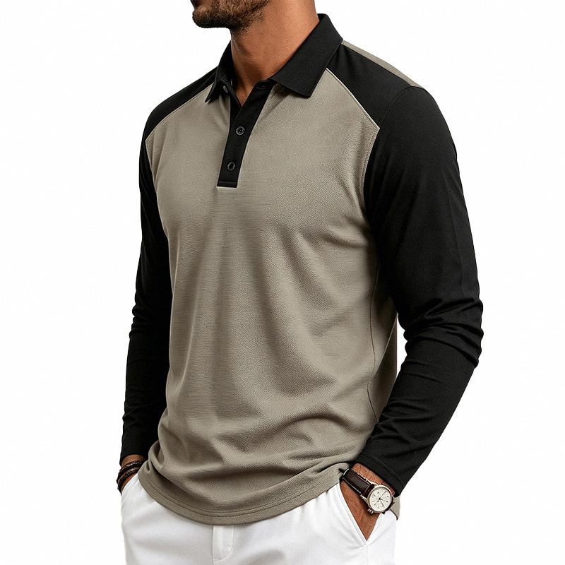 Herren American Style Lockerer Farbblock Casual Umlegekragen Langarm Golf Poloshirt