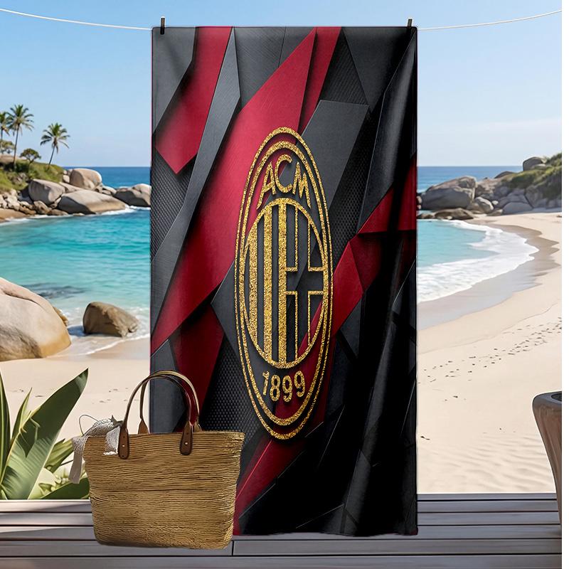 מגבת חוף מודפסת AC Milan, מגבת רכה מתייבשת במהירות, שמיכת חוף מלבנית גדולה ניידת לנסיעות, בריכה