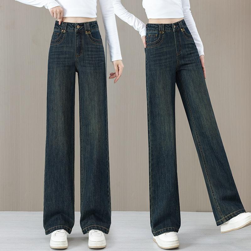 Jeans, new wide-leg pants, loose high-waisted straight pants, thin and drape, slim and elastic women in autumn and winter