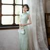 Green sleeveless national style new Chinese daily Suzhou long cheongsam improved young 1011 new women's high sense