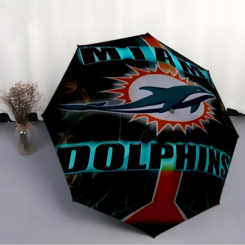 Printed Miami Dolphins logo Folding Umbrella,Outdoor,Leisure,And Travel Umbrella,Durable Umbrella Fabric,Birthday And Holiday Gift