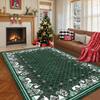 Christmas Carpet Mat Rug Red Green Snowman Reindeer Pattern with Merry Christmas Text Soft Floor Mat for Home Decoration