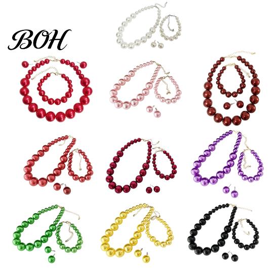 Faux Pearl Jewelry 3Pcs/Set Imitation Pearls Set, Adjustable Length Choker Necklace with Ear Studs Gift And Bracelet, Set for Weddings Banquets
