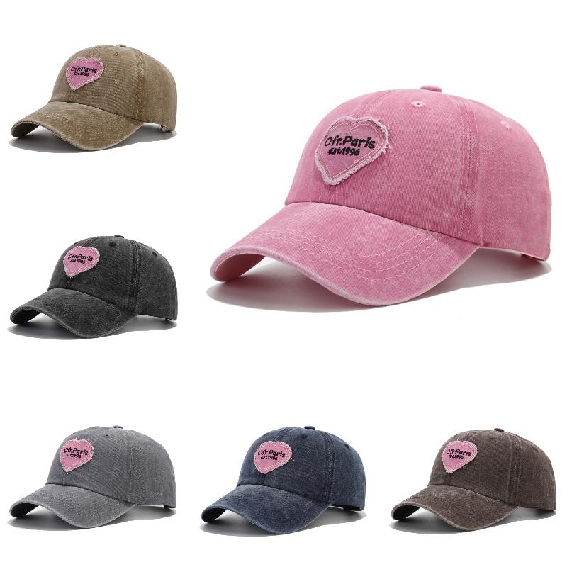 Versatile Cotton Baseball Cap With Embroidered Pink Heart And Round Crown