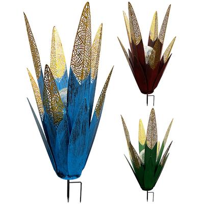 2Pcs Tequila Plant Home Decor Hand Painted Metal Agave Garden Ornaments Multi-Color LED Solar Light Patio Lawn Stake Decoration