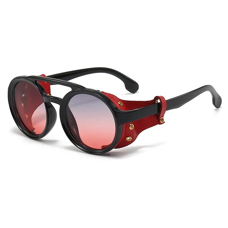 Okulary przeciwsłoneczne Wiatroodporne Górskie Steampunk Okrągłe Okulary Dla Mężczyzn Ze Skórzanymi Goglami Bocznymi Uv400 Okulary Rowerowe