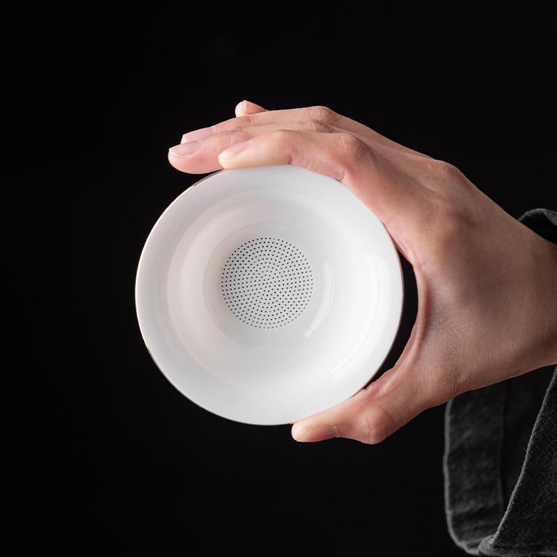 Suet Jade Porcelain Tea Leak Tea Filter Set Household White Porcelain Tea Filter All-ceramic Mesh Tea Compartment Accessories Tea Filter