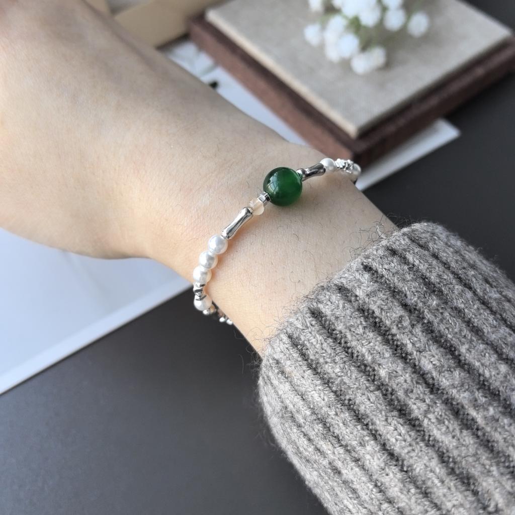 925 Silver Bracelet Bangle Simple Green Leaf Elegant Nature For Woman Girl Fashion Jewelry Gift Dropship