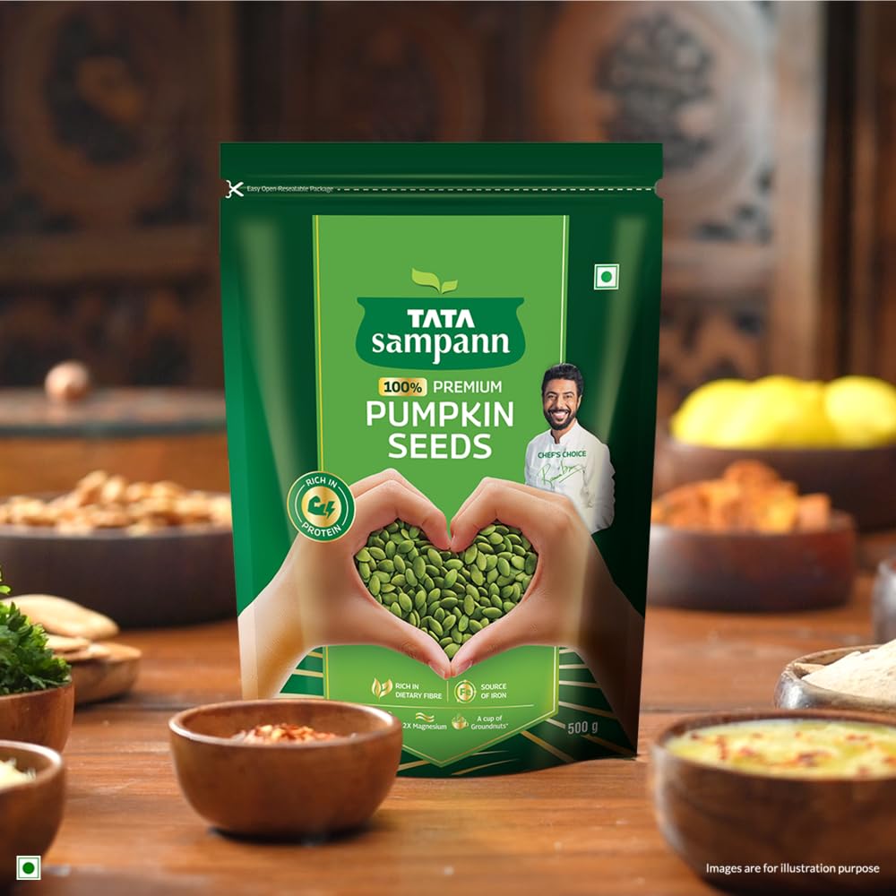 TATA Sampann Raw Green Pumpkin Seeds 500g, Rich In Protein & Fiber, Resealable Pack for Snacking & Cooking